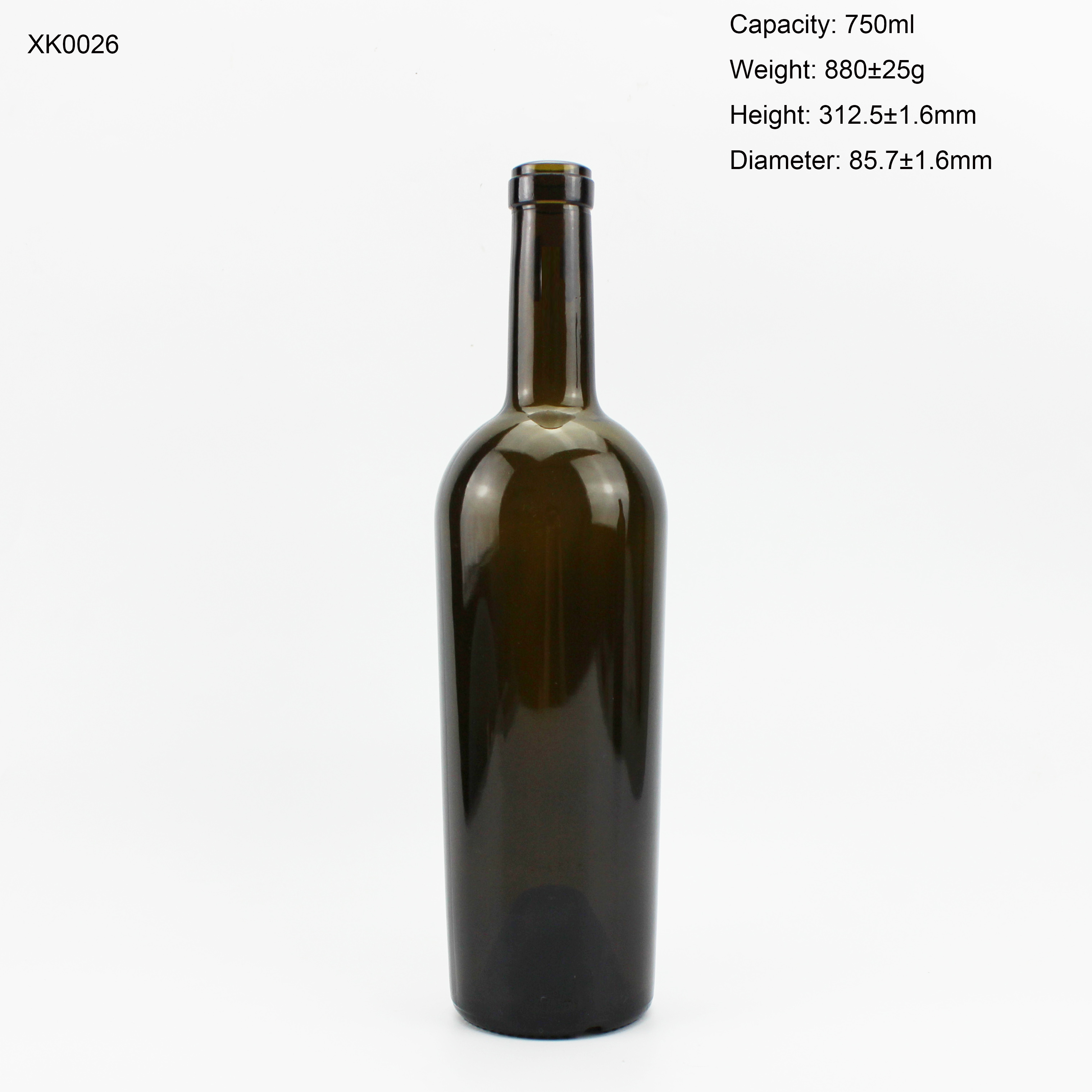 Cork Top Wholesale 750ml Glass Wine Bottle Dark Green